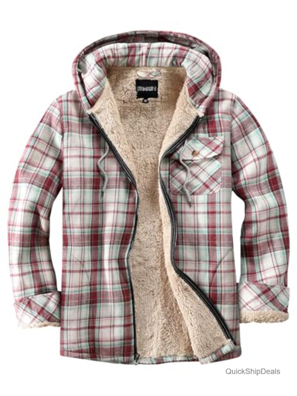 Women's Fleece Flannel Plaid Sherpa Hooded Jacket Full Zip Warm Winter